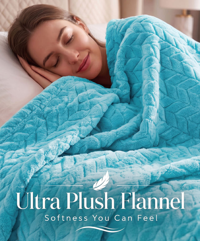 Leaf Embossing Flannel Blanket  Aqua Blue