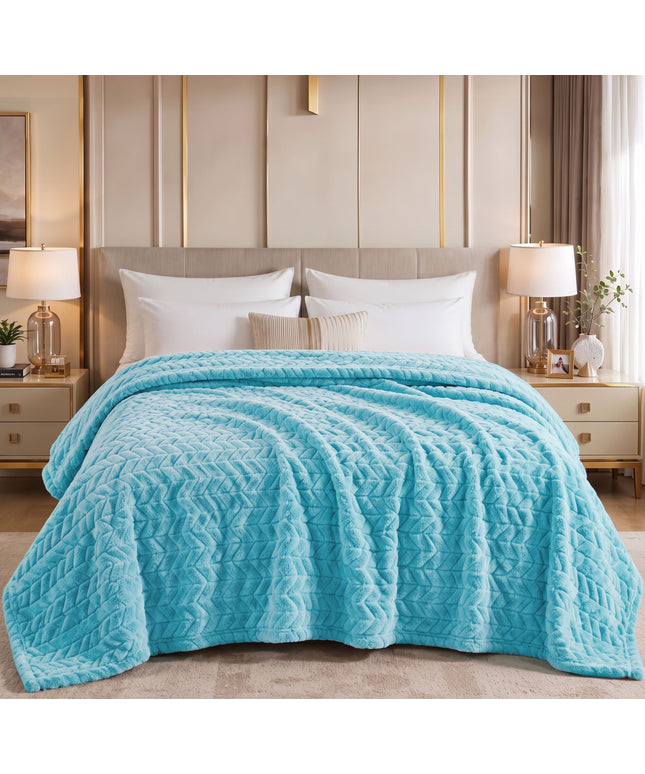 Leaf Embossing Flannel Blanket  Aqua Blue