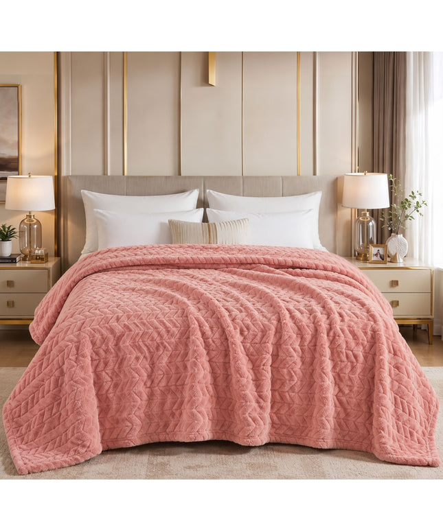 Leaf Embossing Flannel Blanket  Peach