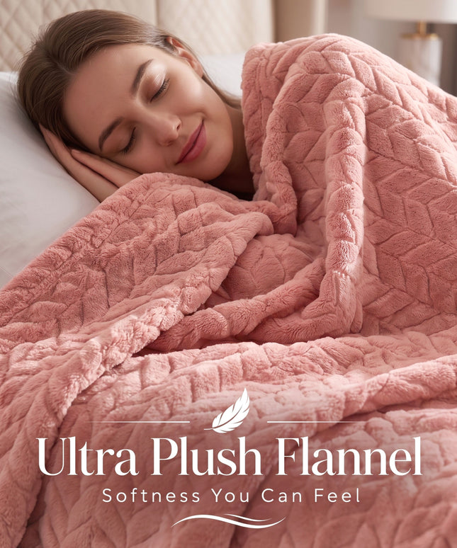 Leaf Embossing Flannel Blanket  Peach