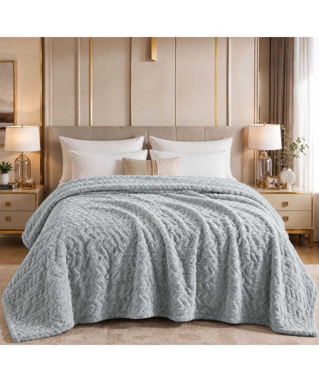 Leaf Embossing Flannel Blanket  Grey