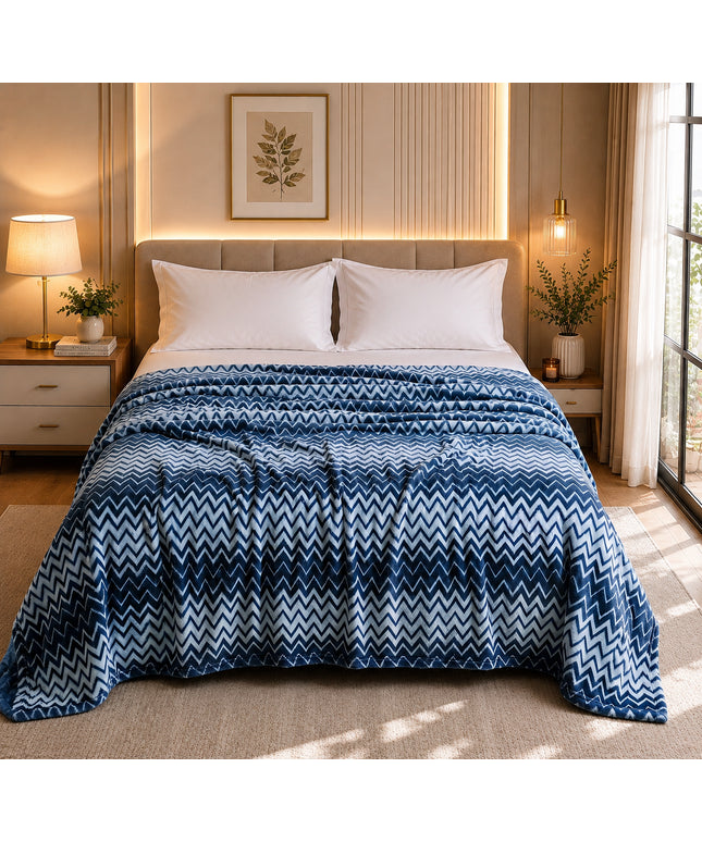 Zig Zag Flannel Blanket  Blue