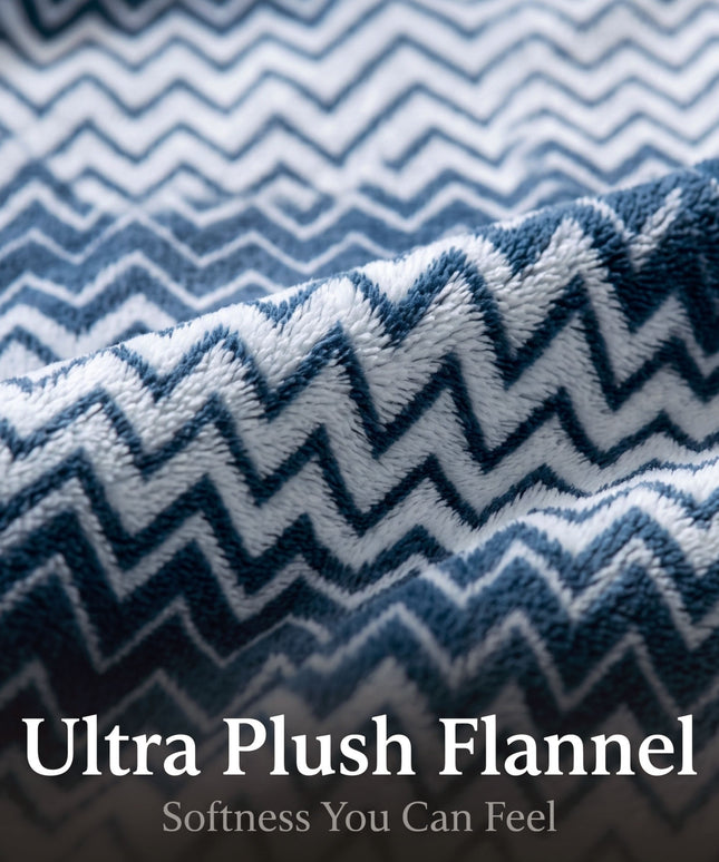 Zig Zag Flannel Blanket  Blue