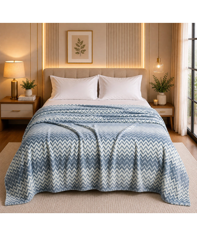Zig Zag Flannel Blanket  Cream Grey