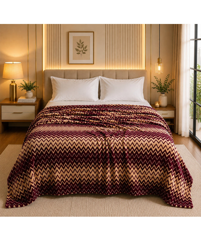 Zig Zag Flannel Blanket  Burgundy Gold