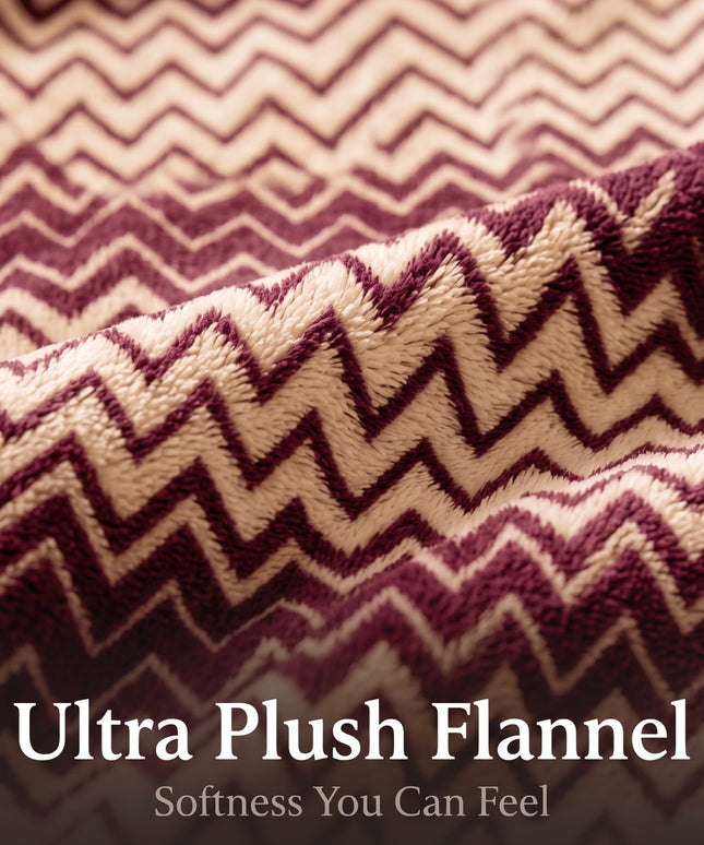 Zig Zag Flannel Blanket  Burgundy Gold