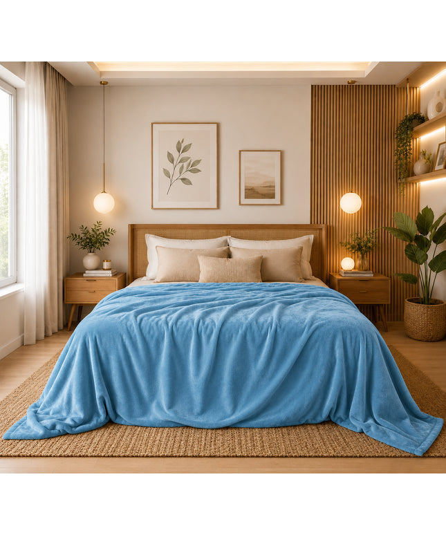 Solid  Flannel Blanket  Aqua