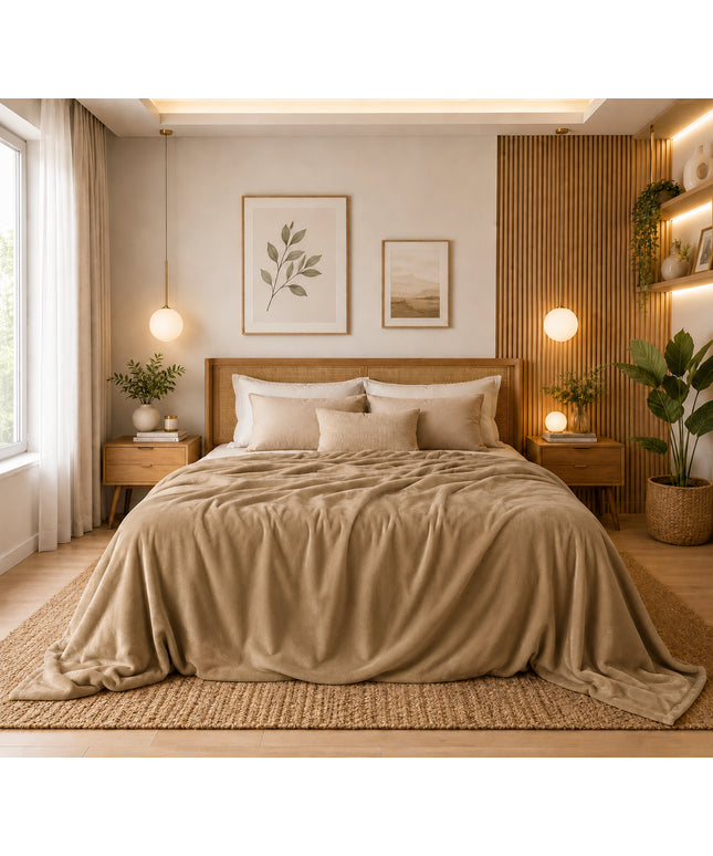 Solid  Flannel Blanket  Beige