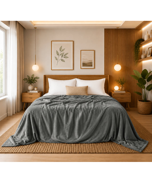 Solid  Flannel Blanket  Grey