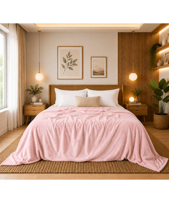 Solid  Flannel Blanket  Pink