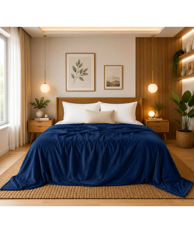 Solid  Flannel Blanket  Dark Blue