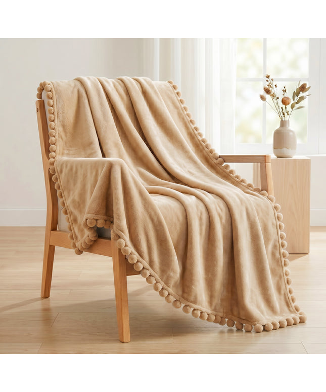 Pom Pom Blanket  Beige