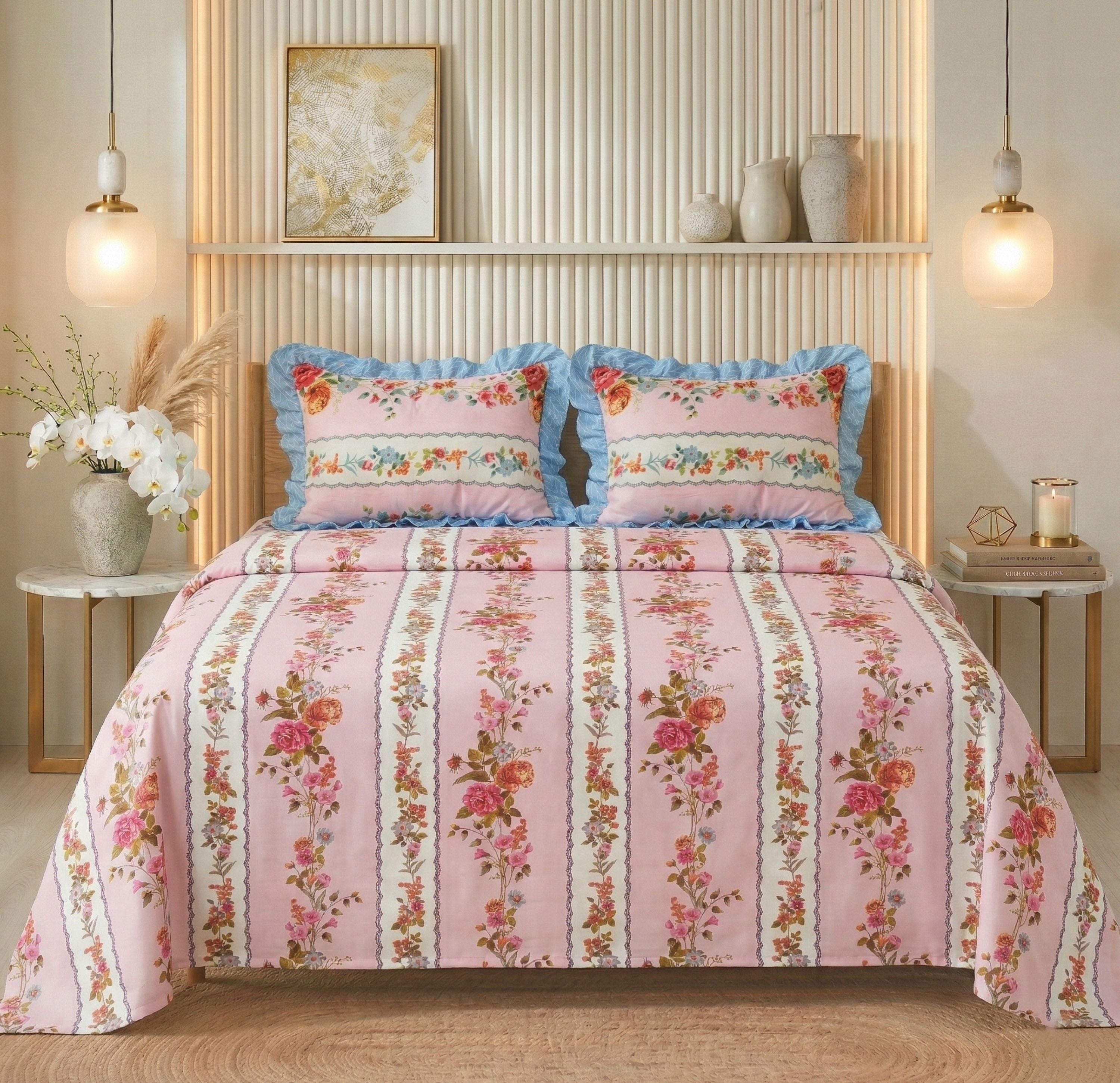 Frill Flat Bedsheet Baby Pink