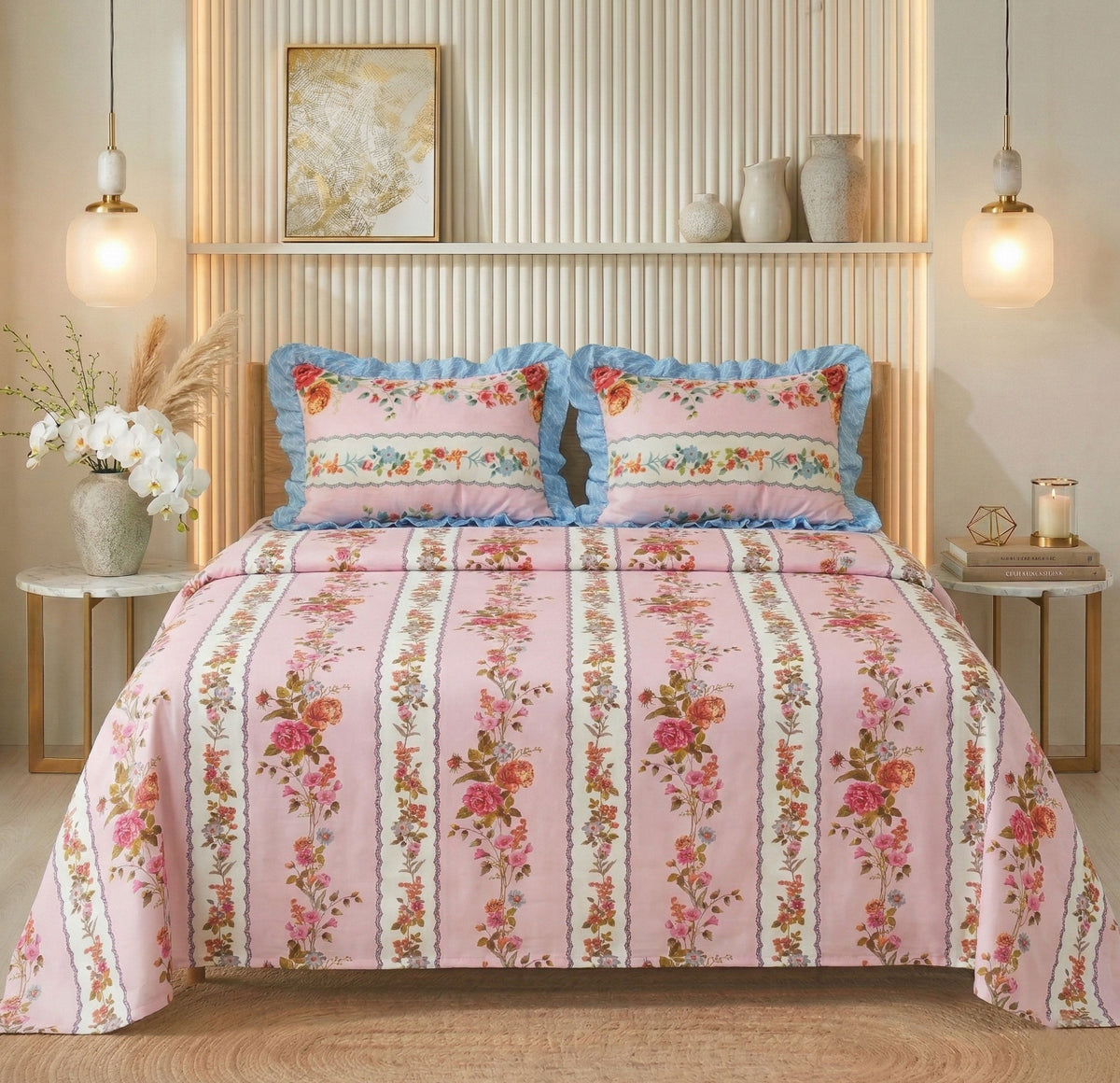 Frill Flat Bedsheet Baby Pink