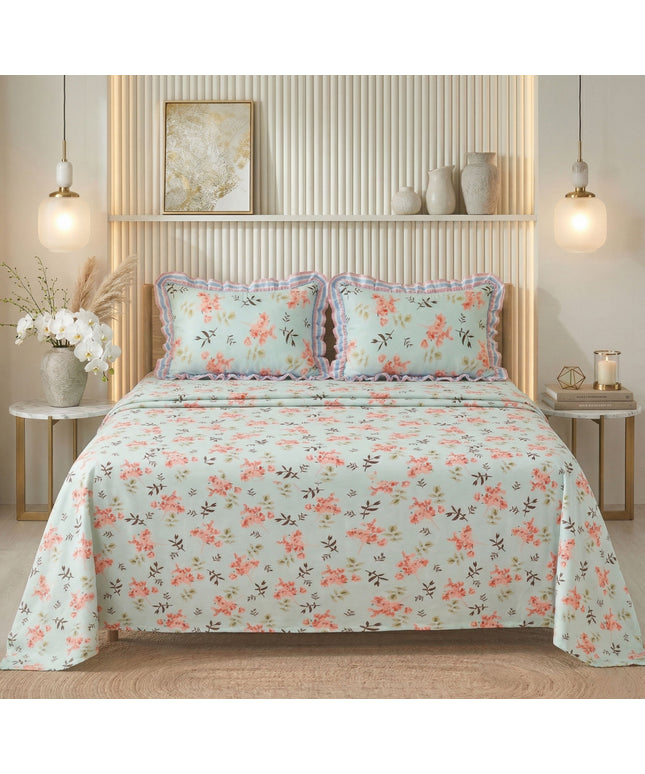 Frill Flat Bedsheet Sky Blue Pink