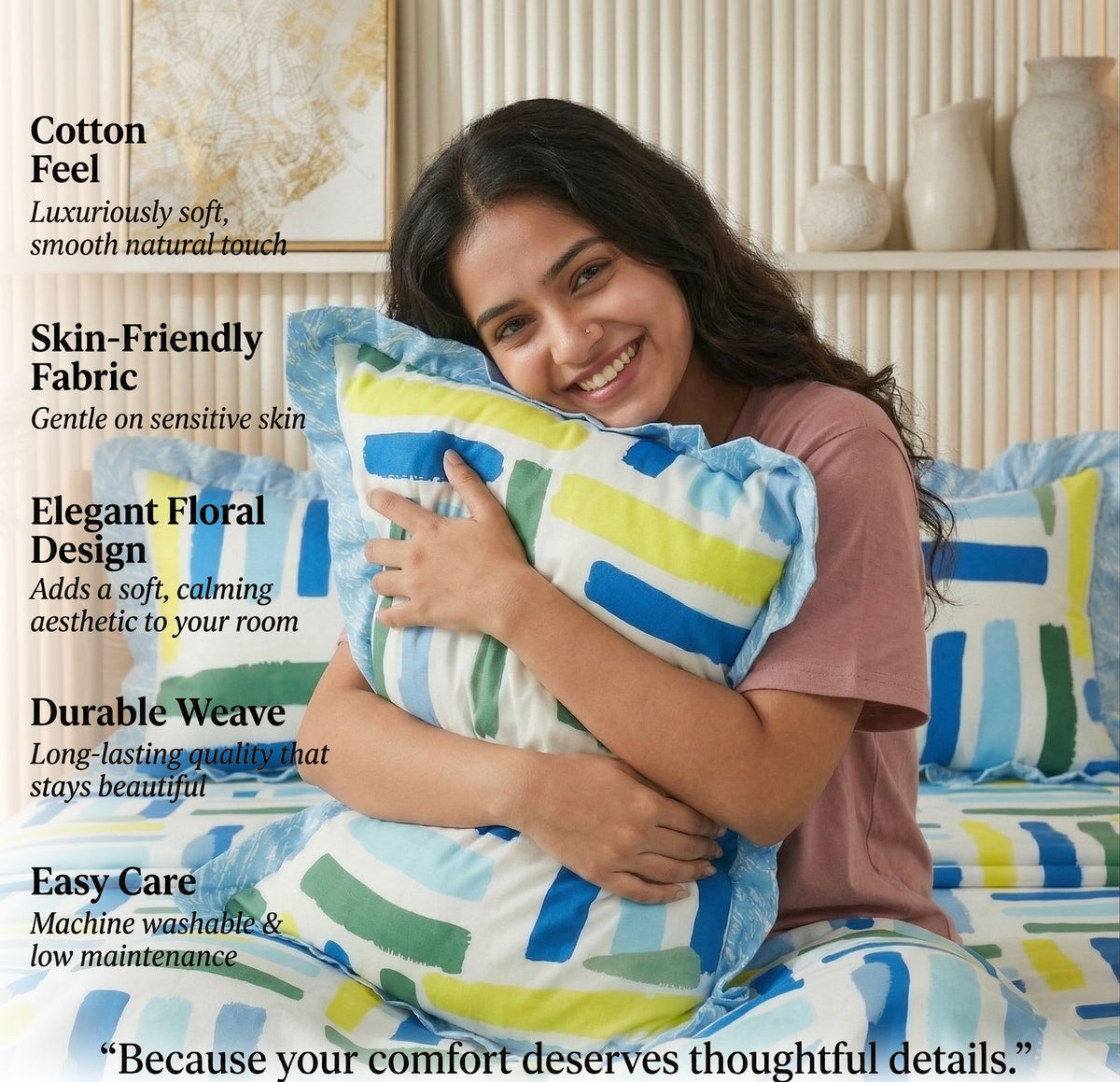 Frill Flat Bedsheet White Blue
