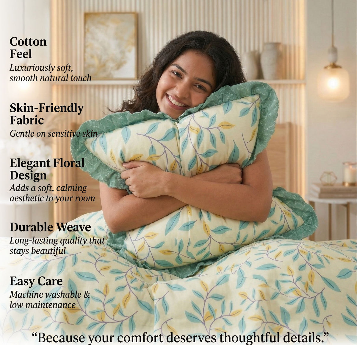 Frill Flat Bedsheet Ivory Green