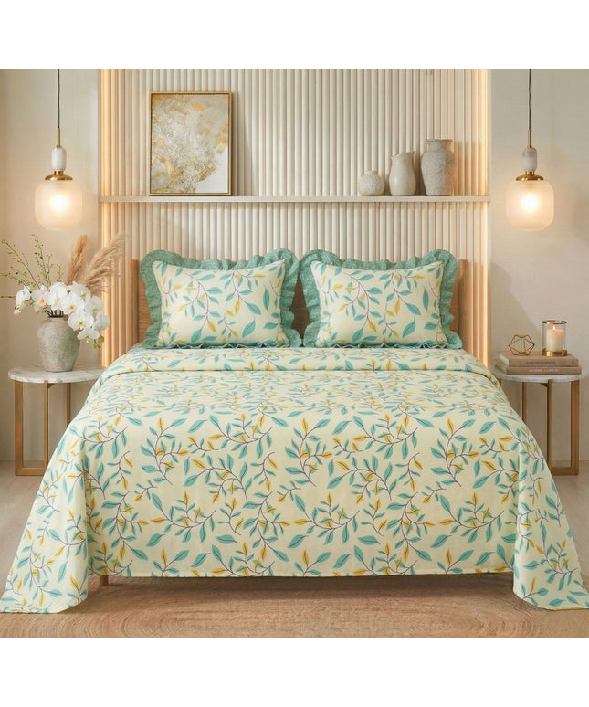 Frill Flat Bedsheet Ivory Green