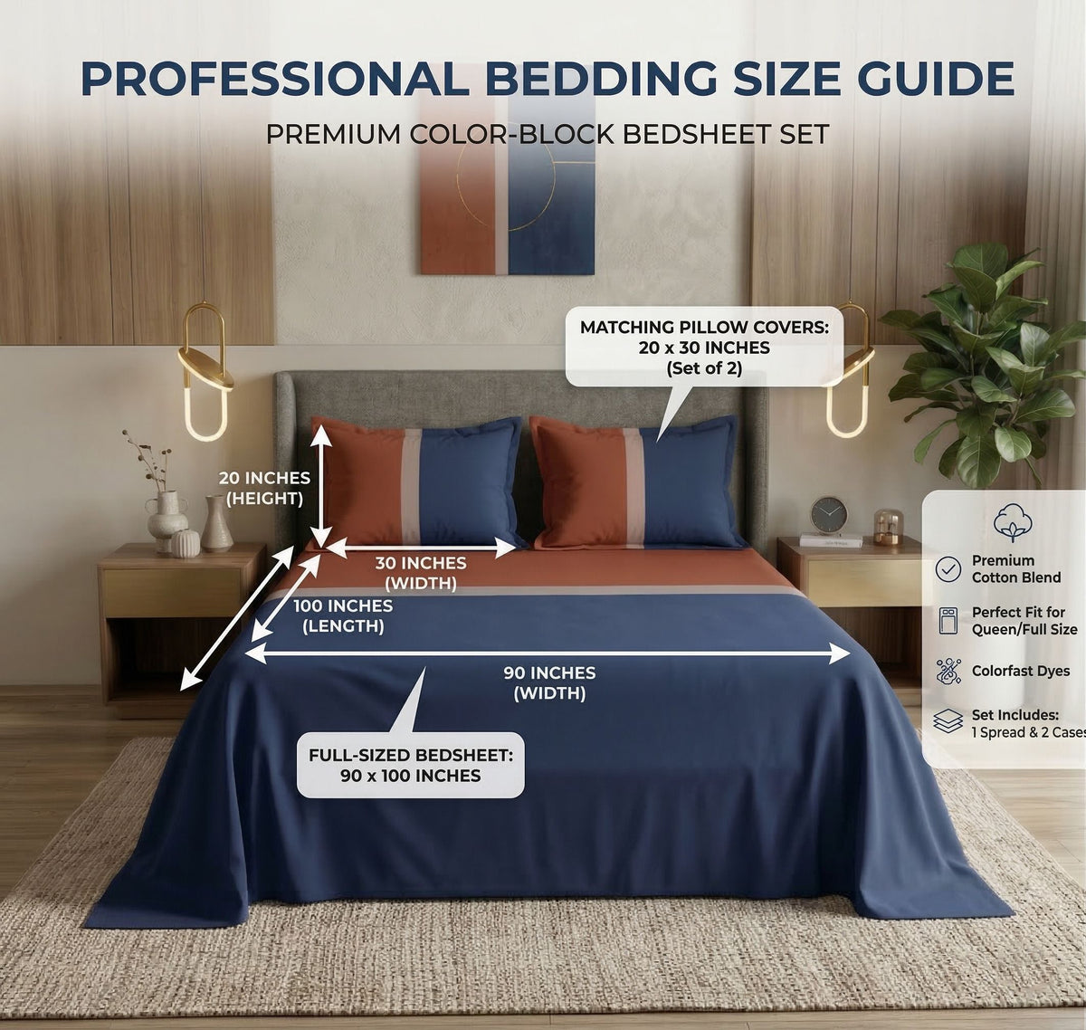 Skyline Flat Bedsheet Dark Blue Orange