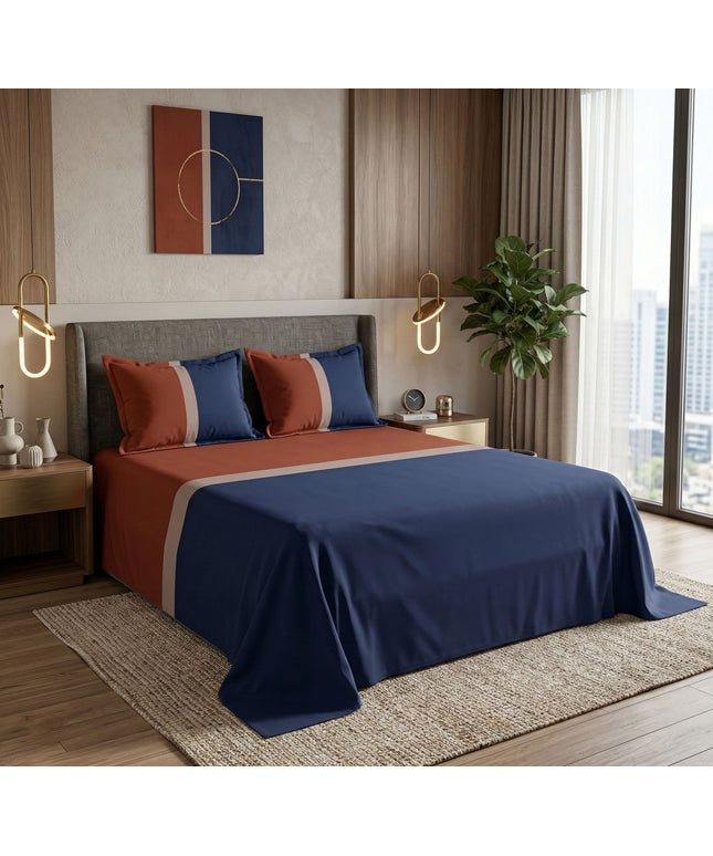 Skyline Flat Bedsheet Dark Blue Orange