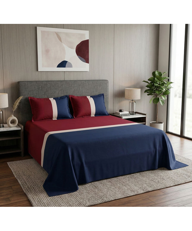 Skyline Flat Bedsheet Dark Blue Maroon