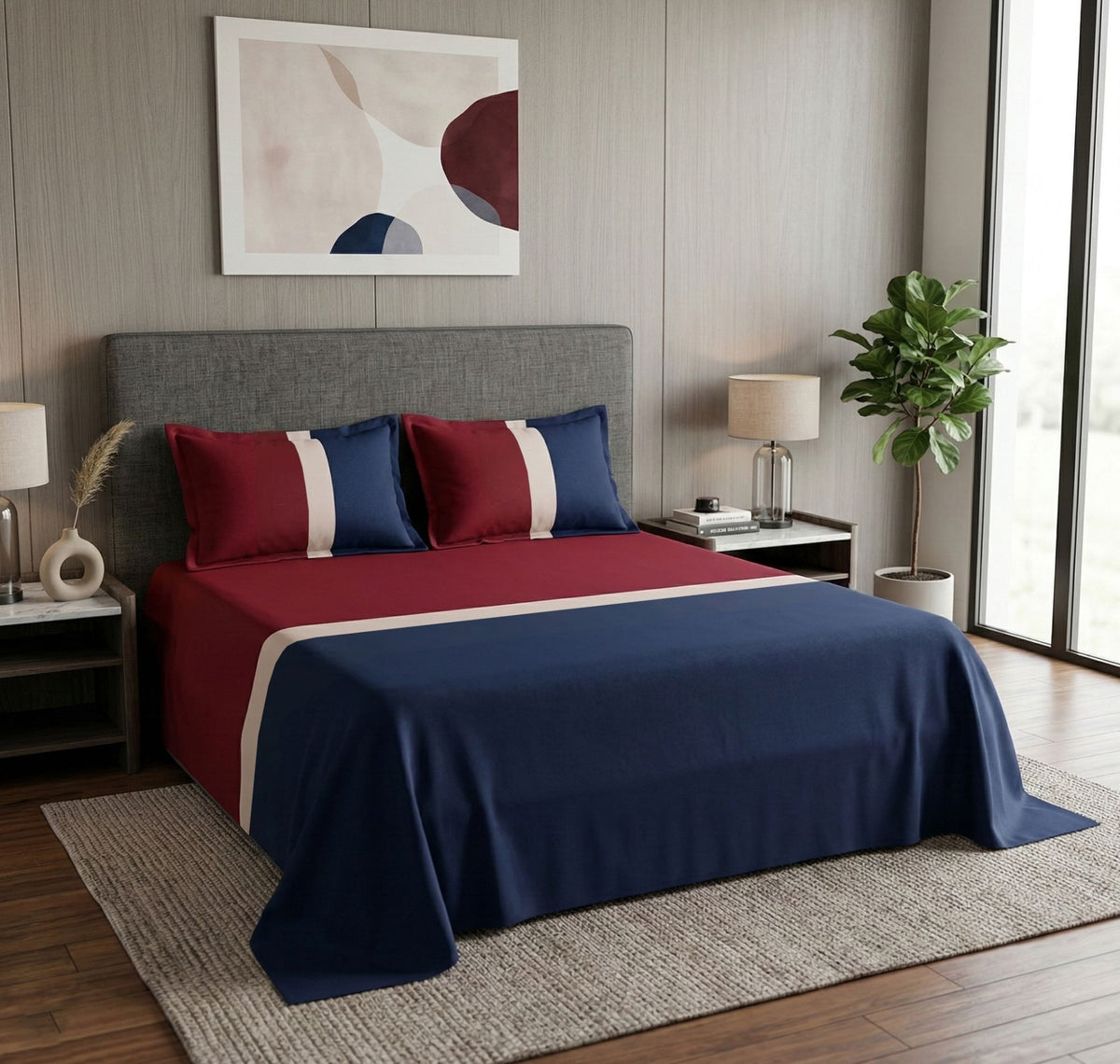Skyline Flat Bedsheet Dark Blue Maroon