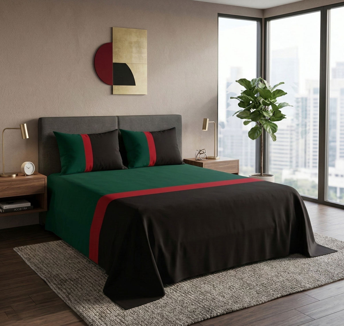 Skyline Flat Bedsheet Black Green