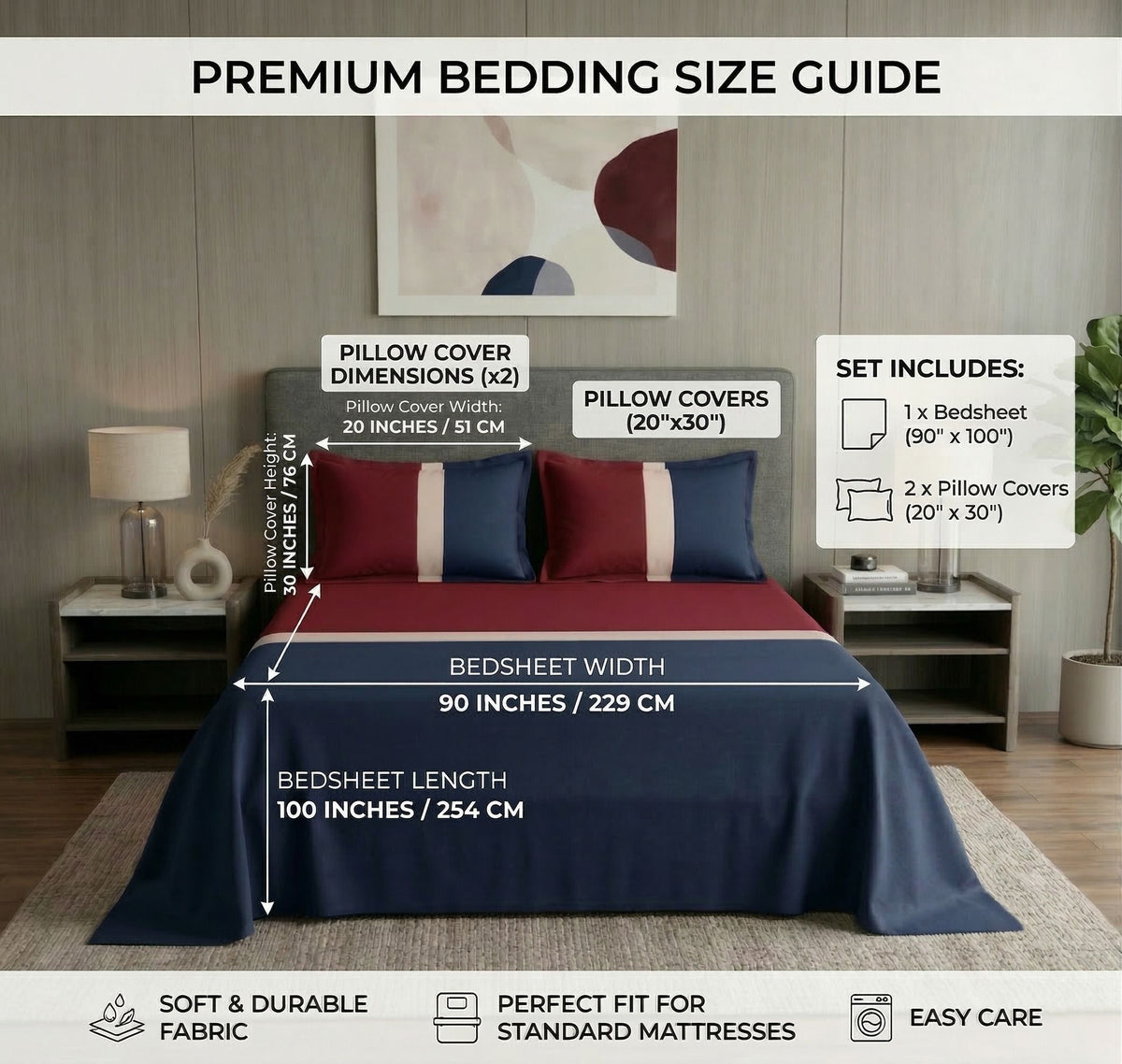Skyline Flat Bedsheet Dark Blue Maroon