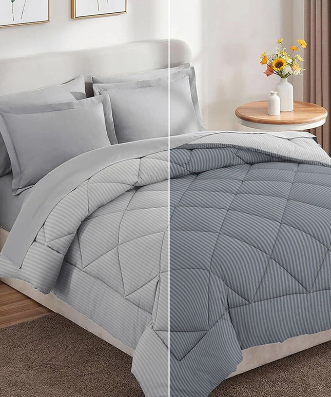 Stripe Reversible Comforter Double Bed Grey Light Grey