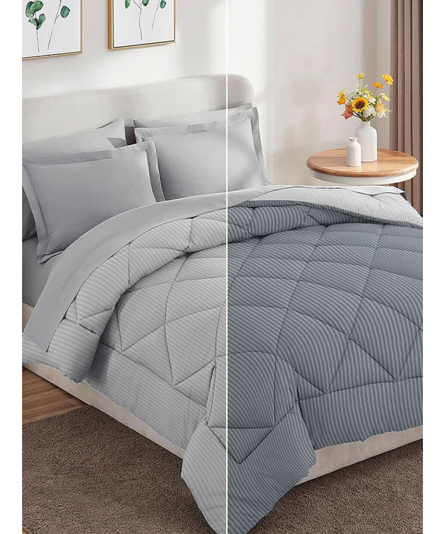 Stripe Reversible Comforter Double Bed Grey Light Grey