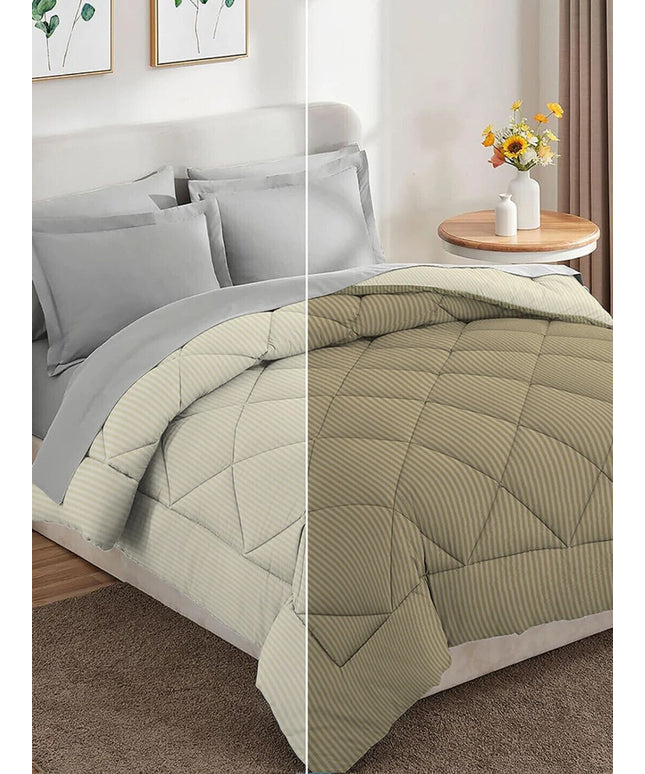 Stripe Reversible Comforter Double Bed Beige Mouse