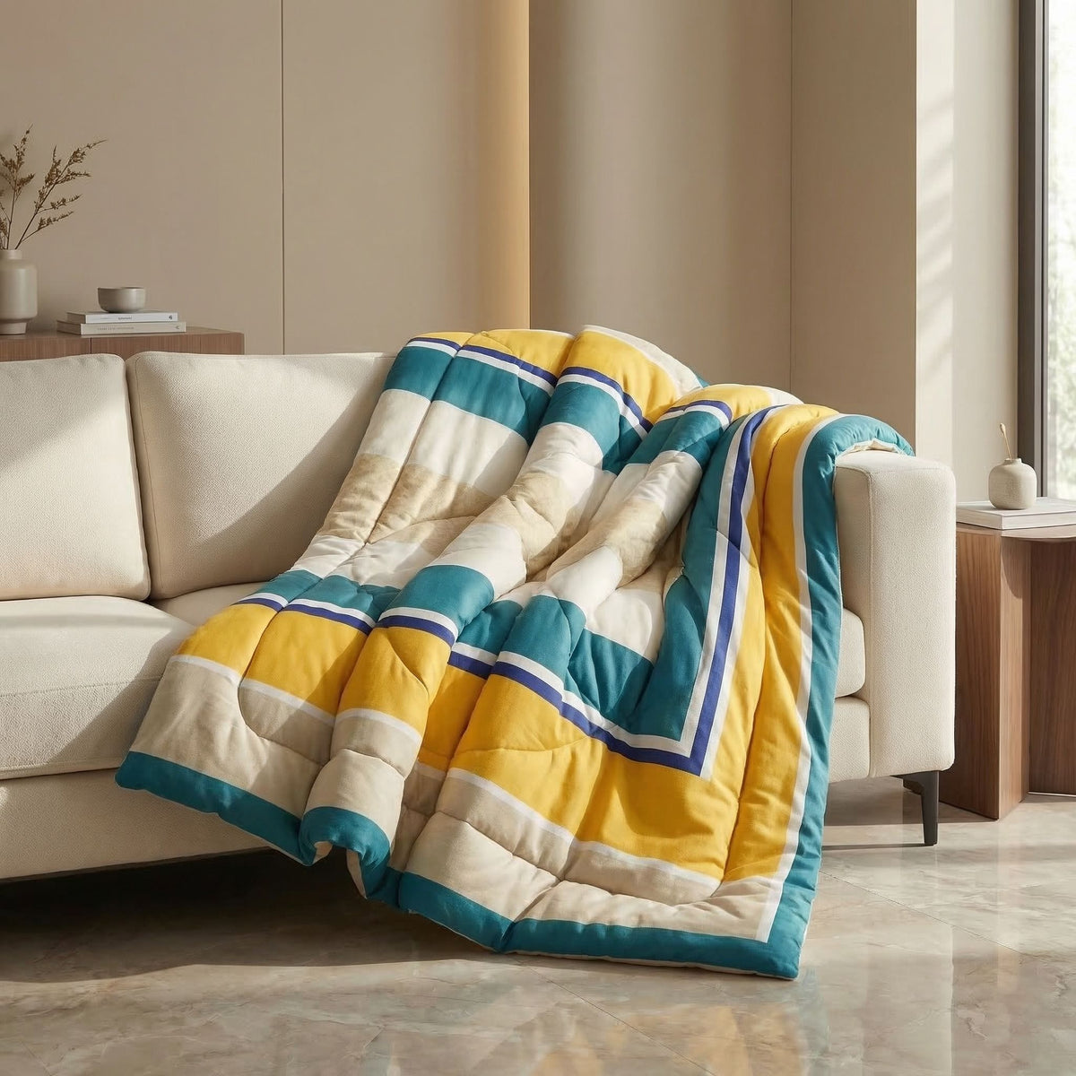 Floral Reversible Comforter Double Bed Green Beige