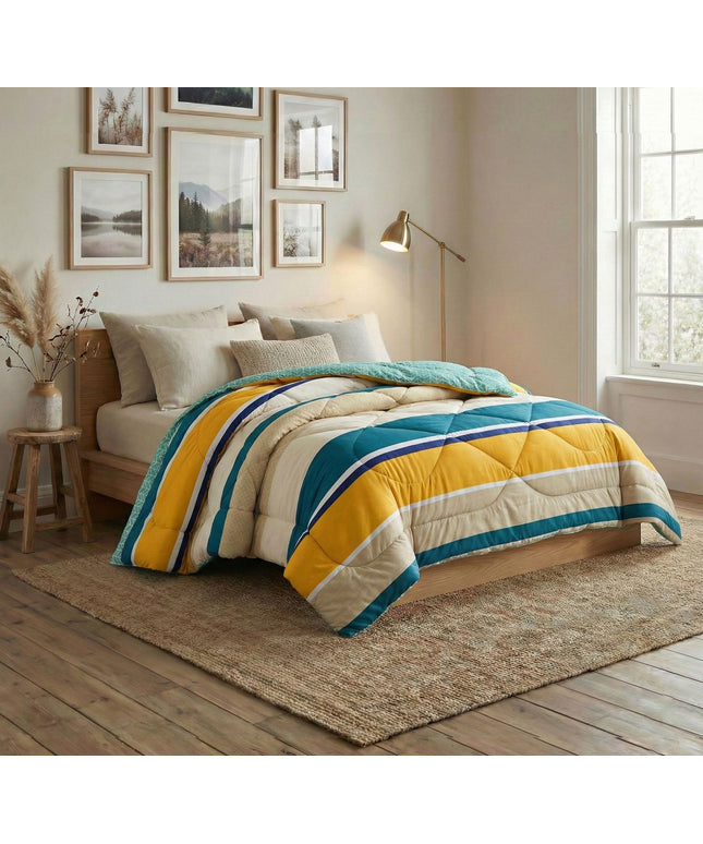 Floral Reversible Comforter Double Bed Green Beige