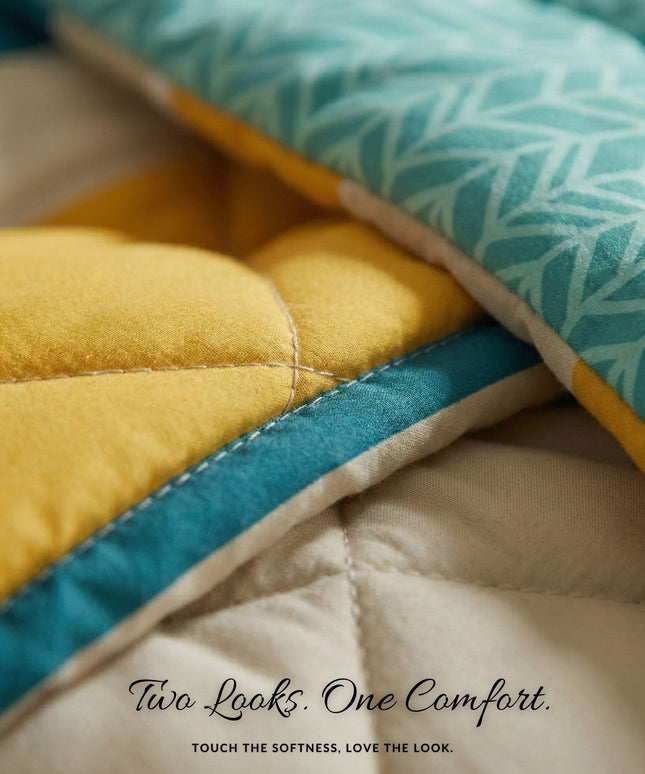 Floral Reversible Comforter Double Bed Green Beige