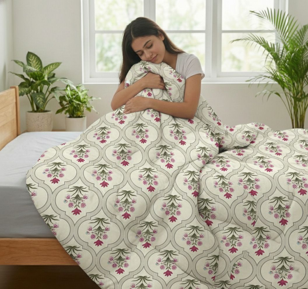Valencia Comforter GreenDark Pink