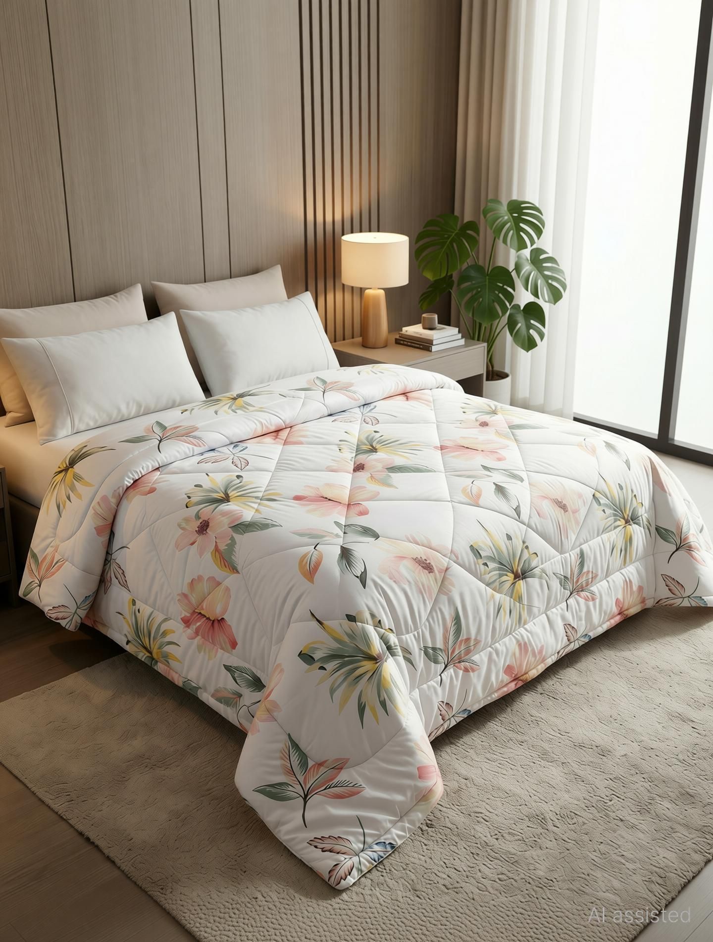 Pearl Comforter Double Bed White Light Pink