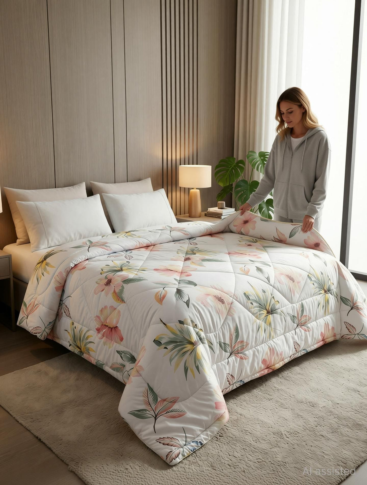 Pearl Comforter Double Bed White Light Pink