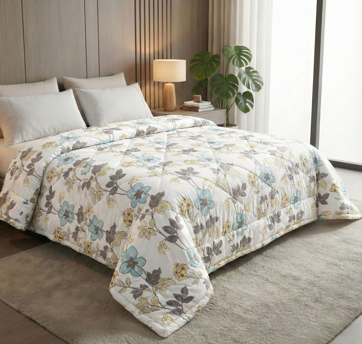 Pearl Comforter Double Bed White Blue Grey