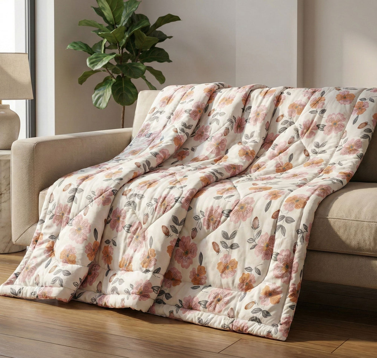 Pearl Comforter Double Bed White Pink