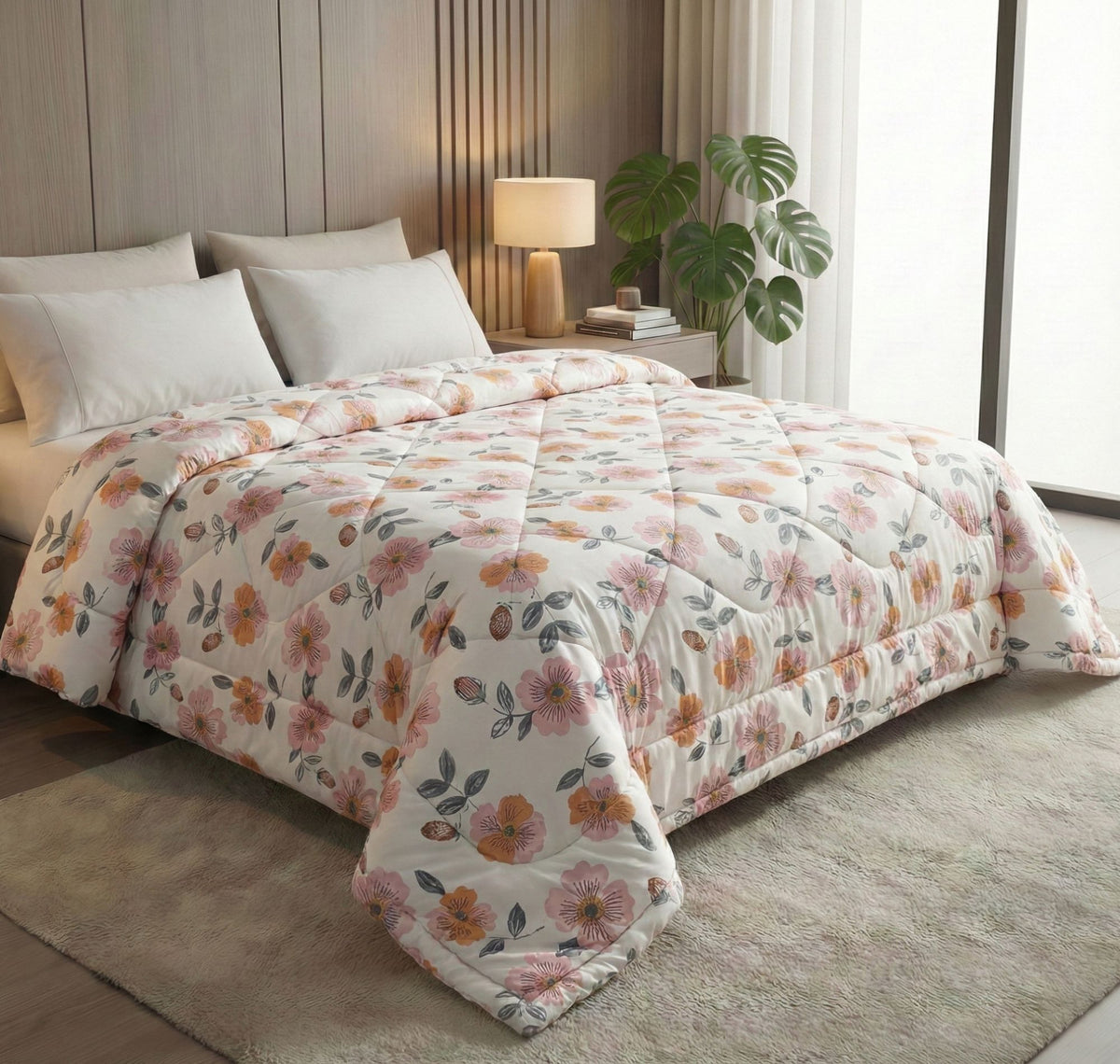 Pearl Comforter Double Bed White Pink