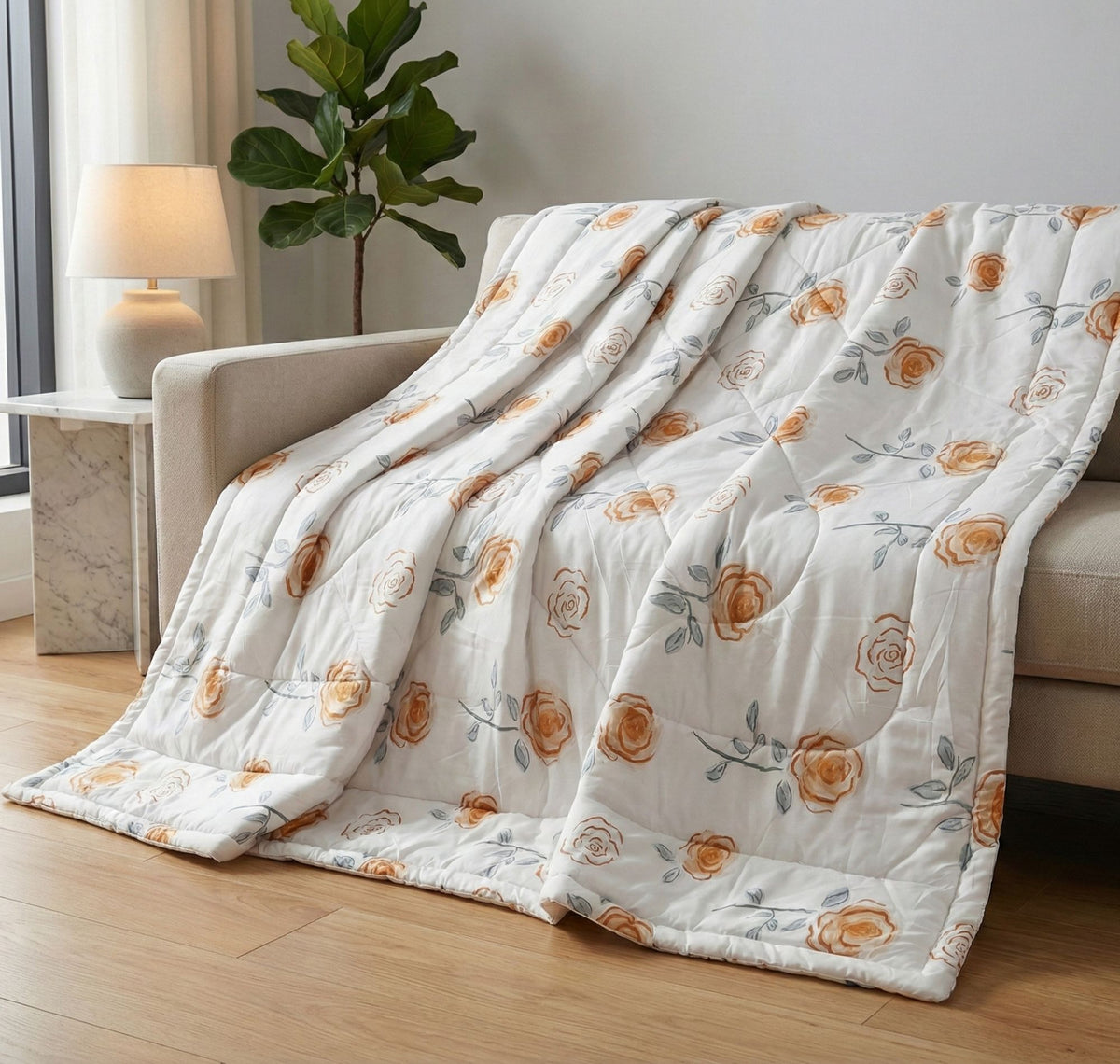 Pearl Comforter Double Bed White Orange