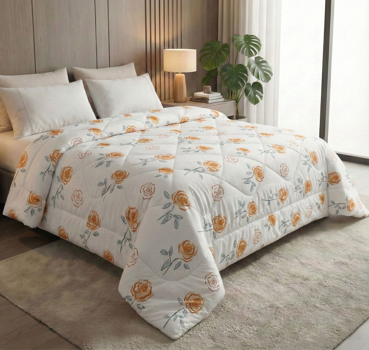 Pearl Comforter Double Bed White Orange