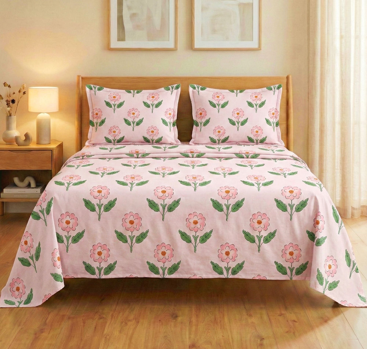 Aura Flat Bedsheet Pink Green