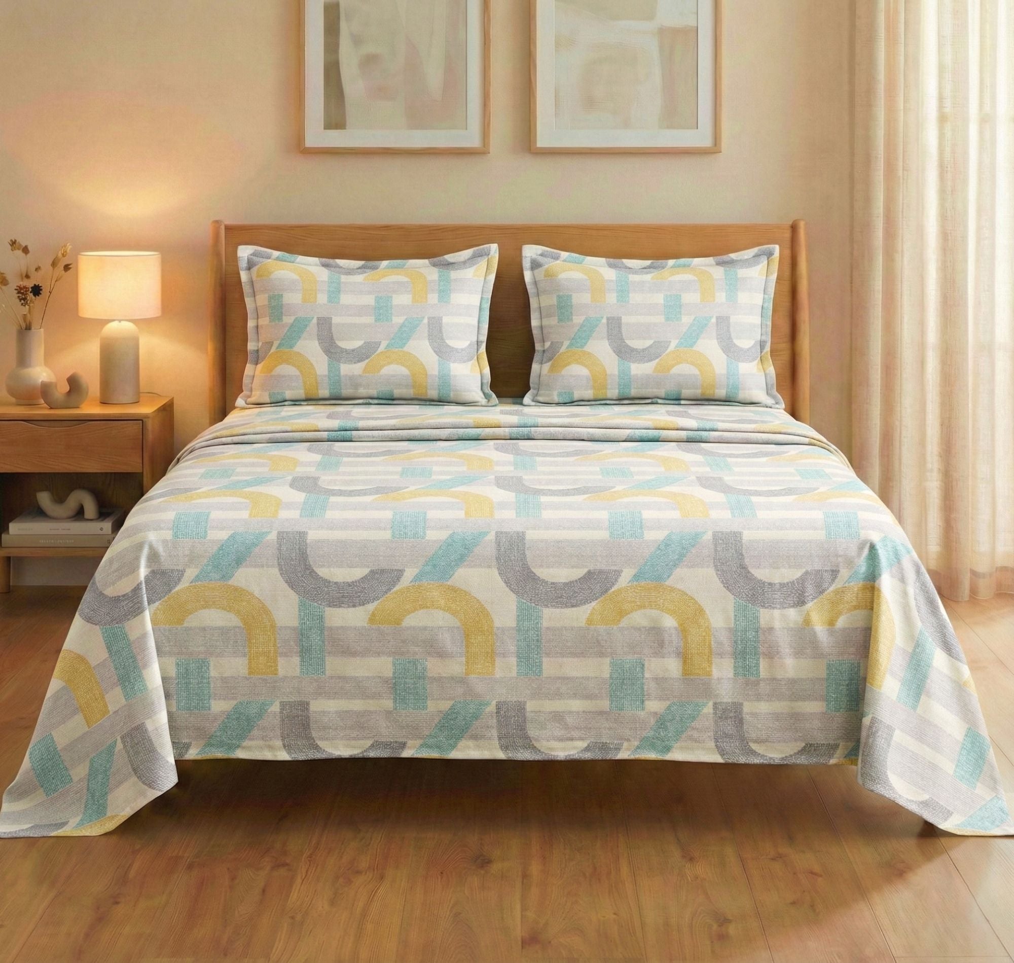 Aura Flat Bedsheet Grey Yellow