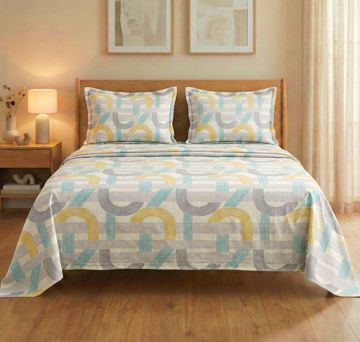 Aura Flat Bedsheet Grey Yellow