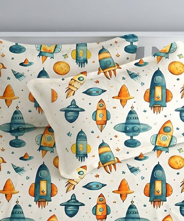 Kidzzy Flat Bedsheet White Blue