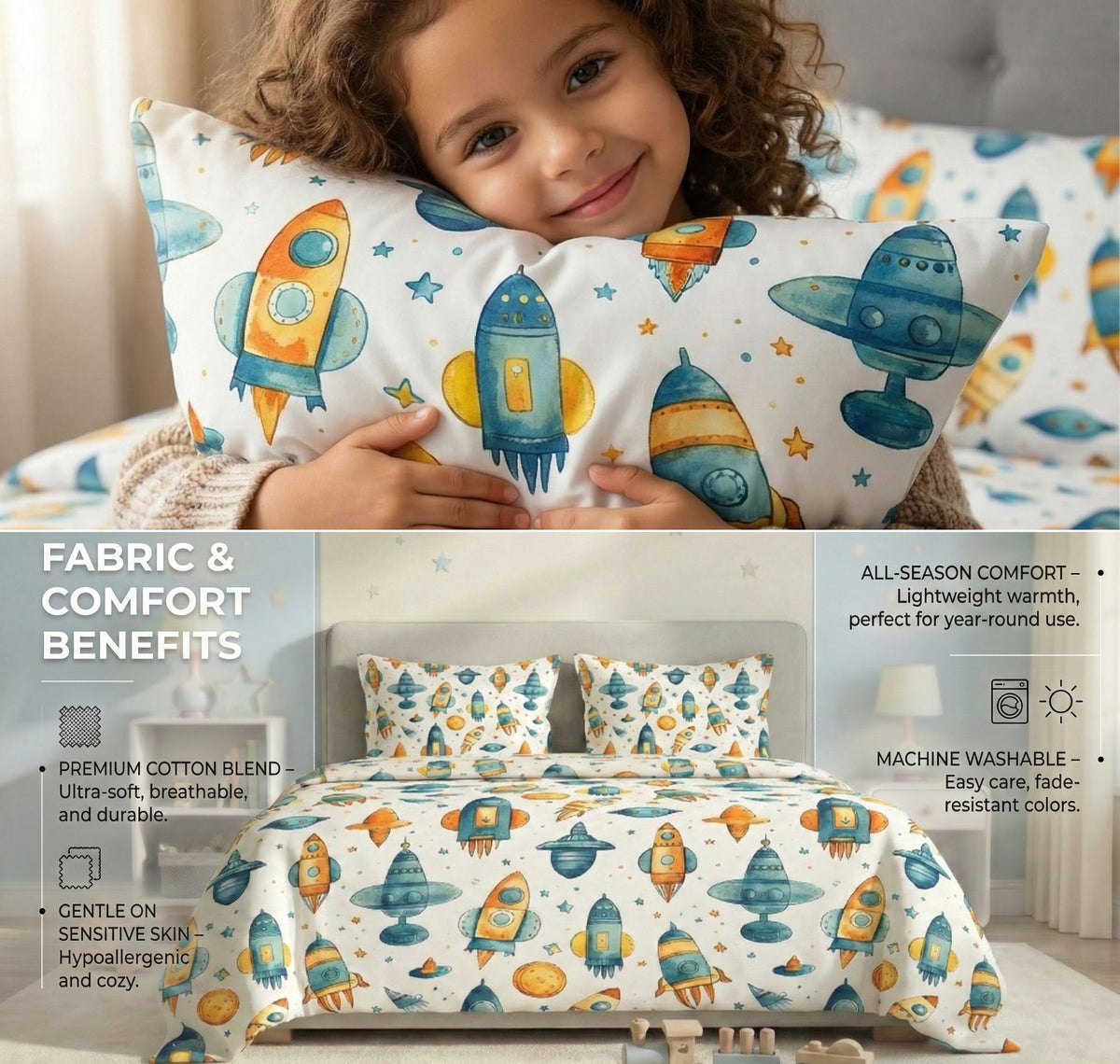 Kidzzy Flat Bedsheet White Blue