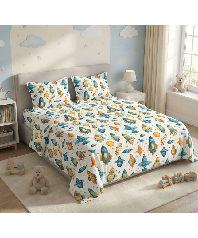 Kidzzy Flat Bedsheet White Blue