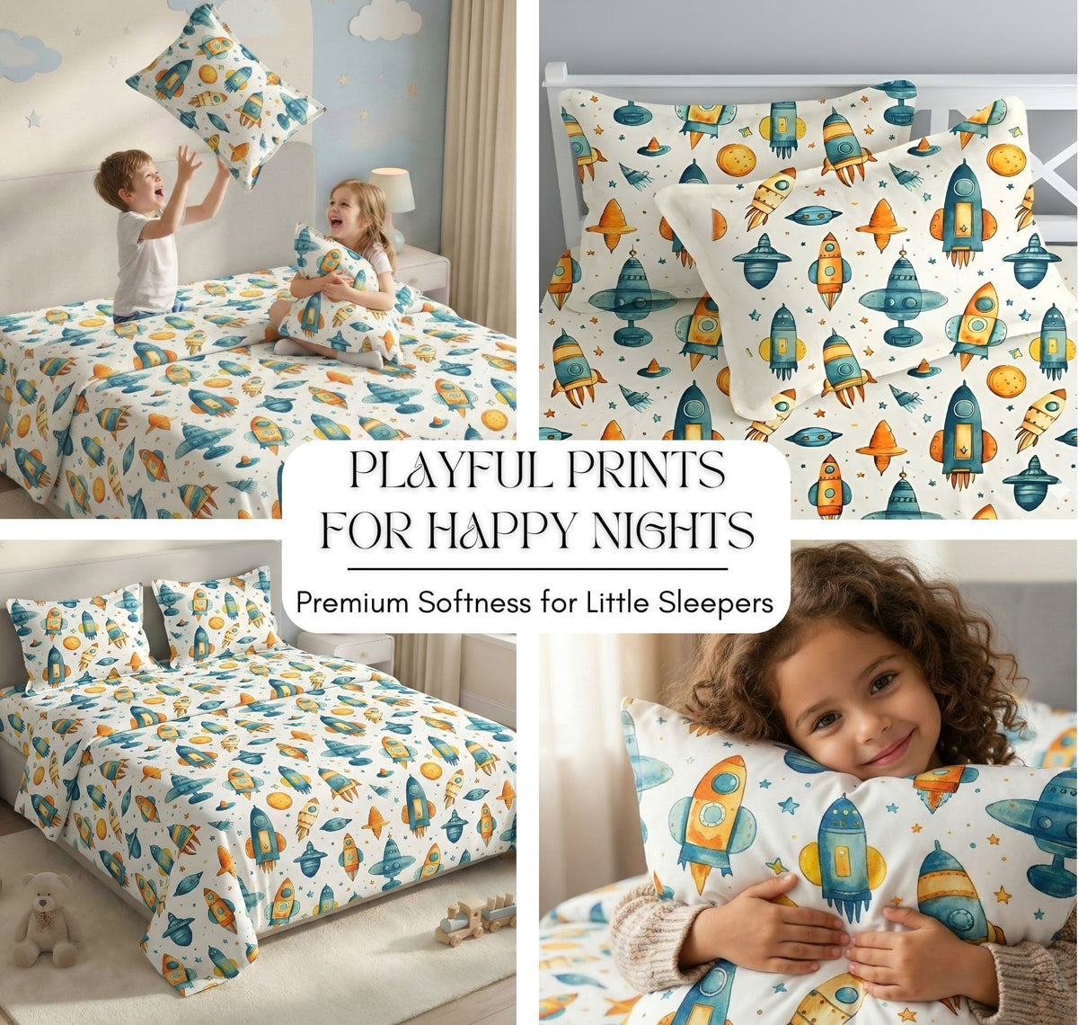 Kidzzy Flat Bedsheet White Blue