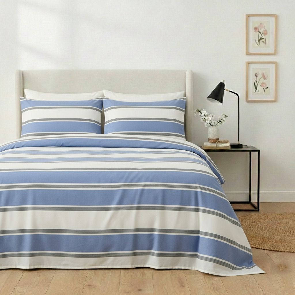 Kingston Flatsheet  Off White Blue